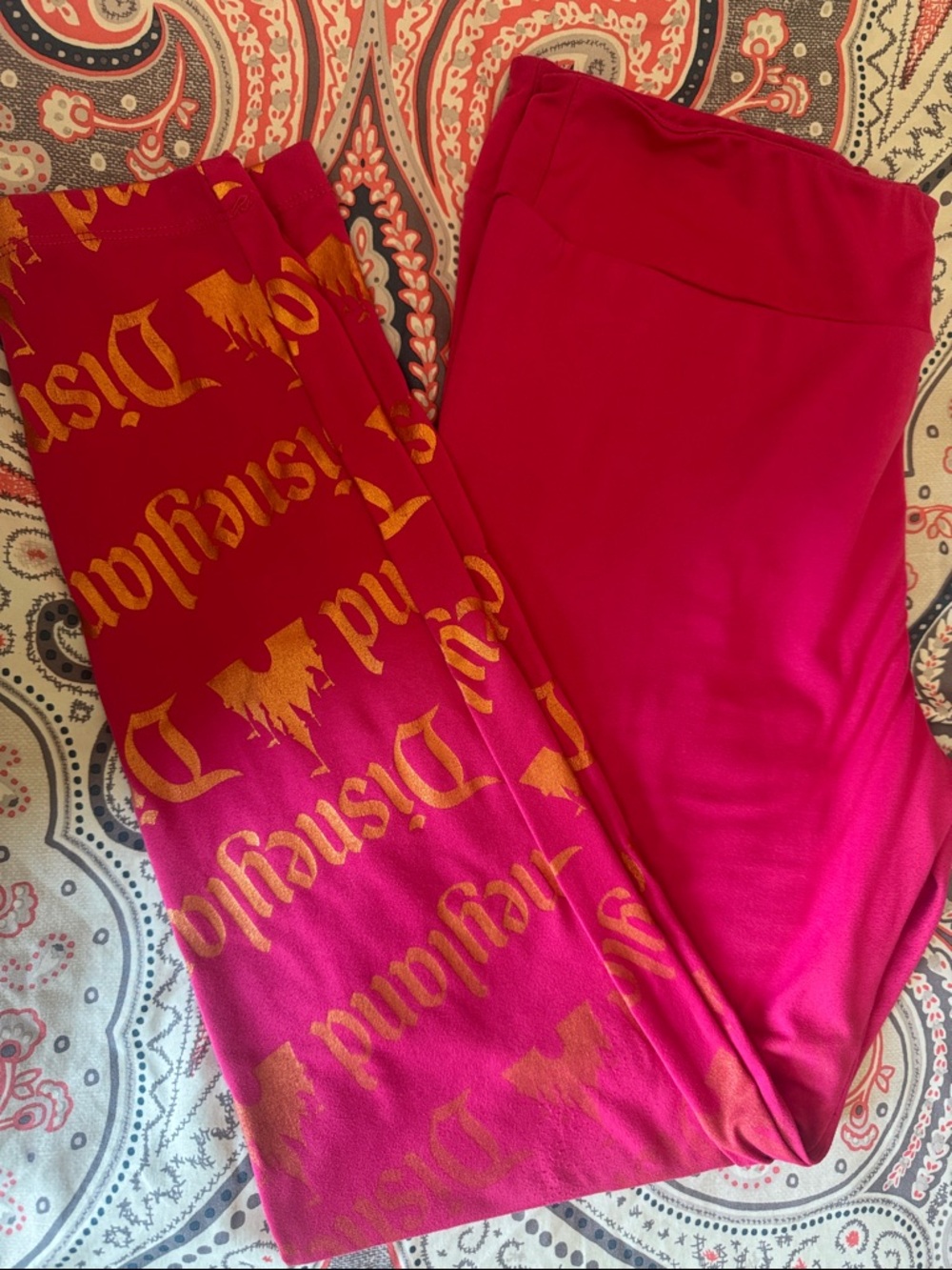 Disney Hot Pink Leggings with Gold Logo Print